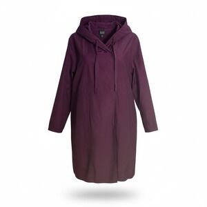Eileen Fisher Coat Women M Purple Hooded Wrap Tie Back Cotton Nylon F9AK-1